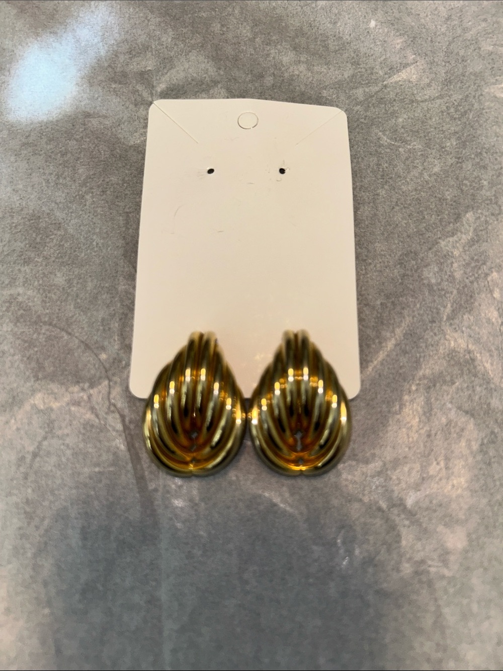 Gold Teardrop Ribbed Clip-On Earrings